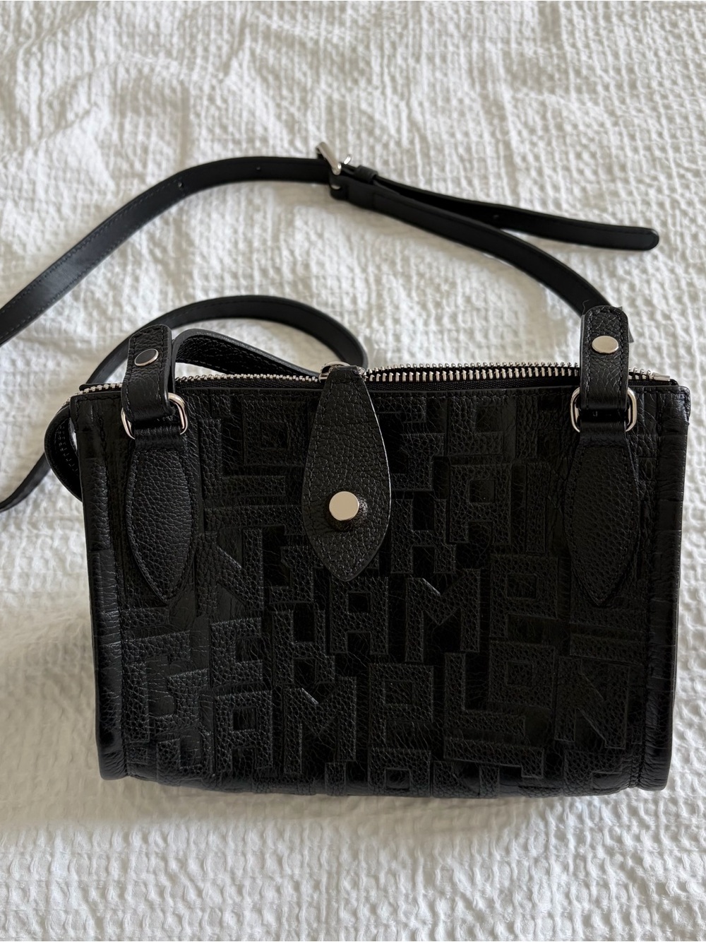 Longchamp Black Embossed Logo Crossbody Bag